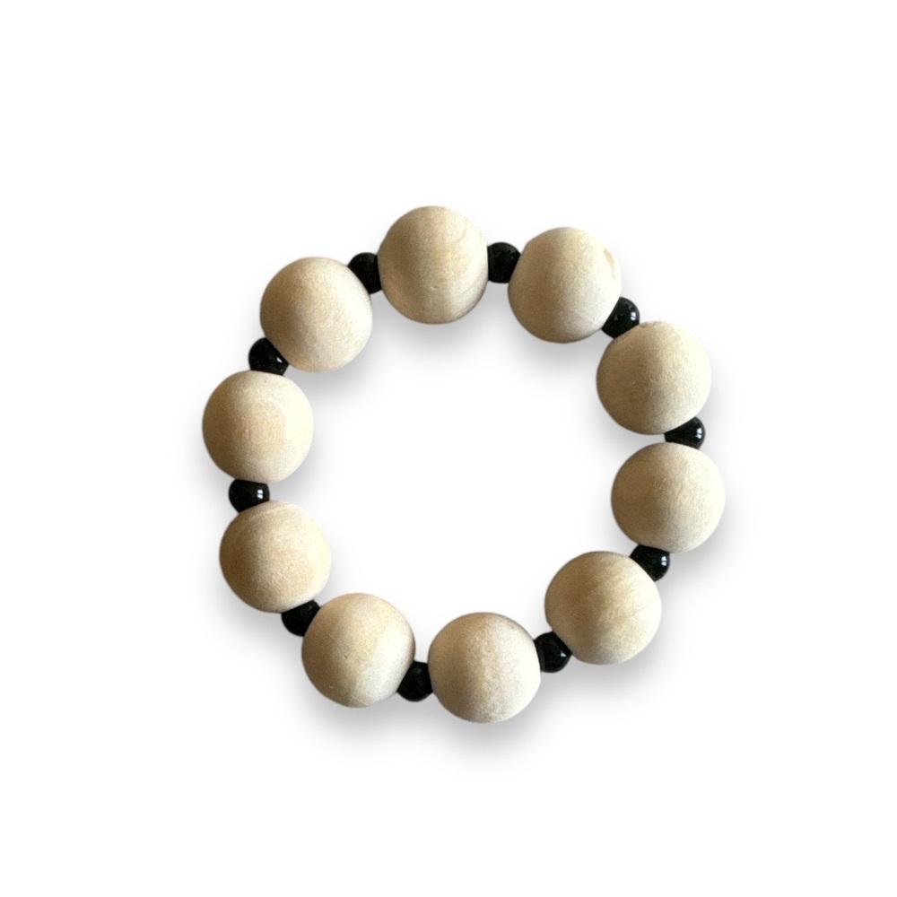 3 FOR $10 HANDCRAFTED Neutral Chunky Wooden & Acrylic Beaded Bracelet
